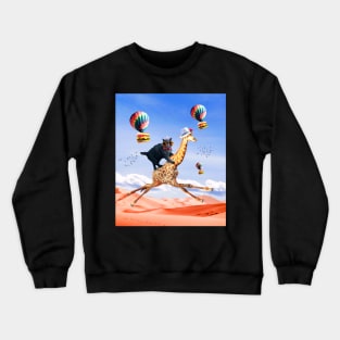 Cat Giraffe - Cat Riding Flying Giraffe with Burger Crewneck Sweatshirt